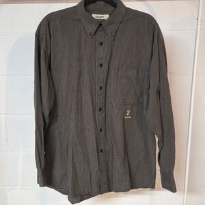 80s Vintage Wrangler Riata Men XL 17/34-35 Pinstripe Button Shirt Logo Western